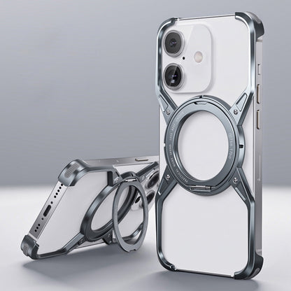 For iPhone 16 Aluminum Alloy Frameless 360-Degree Rotating Phone Case(Grey) by bashfashion