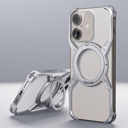 For iPhone 16 Aluminum Alloy Frameless 360-Degree Rotating Phone Case(Silver) by bashfashion