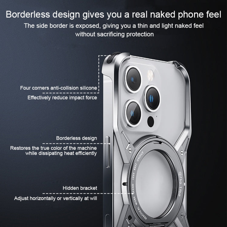 For iPhone 16 Aluminum Alloy Frameless 360-Degree Rotating Phone Case(Silver) by bashfashion
