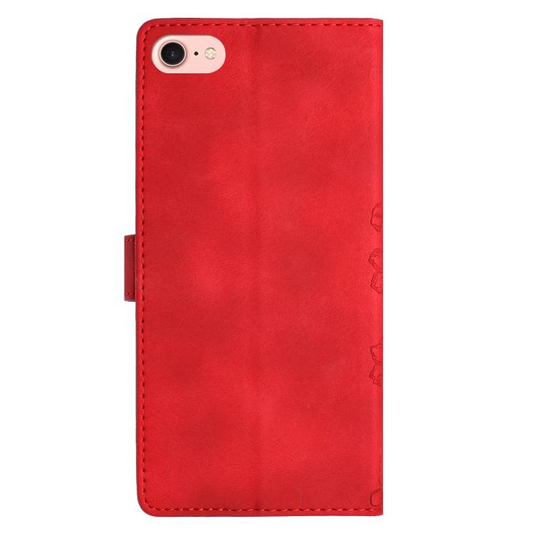 For iPhone 16e Cherry Blossom Butterfly Skin Feel Embossed PU Phone Case(Red) by bashfashion