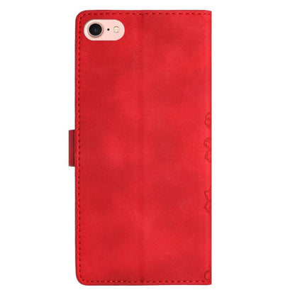 For iPhone 16e Cherry Blossom Butterfly Skin Feel Embossed PU Phone Case(Red) by bashfashion