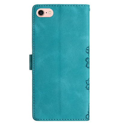 For iPhone 16e Cherry Blossom Butterfly Skin Feel Embossed PU Phone Case(Green) by bashfashion