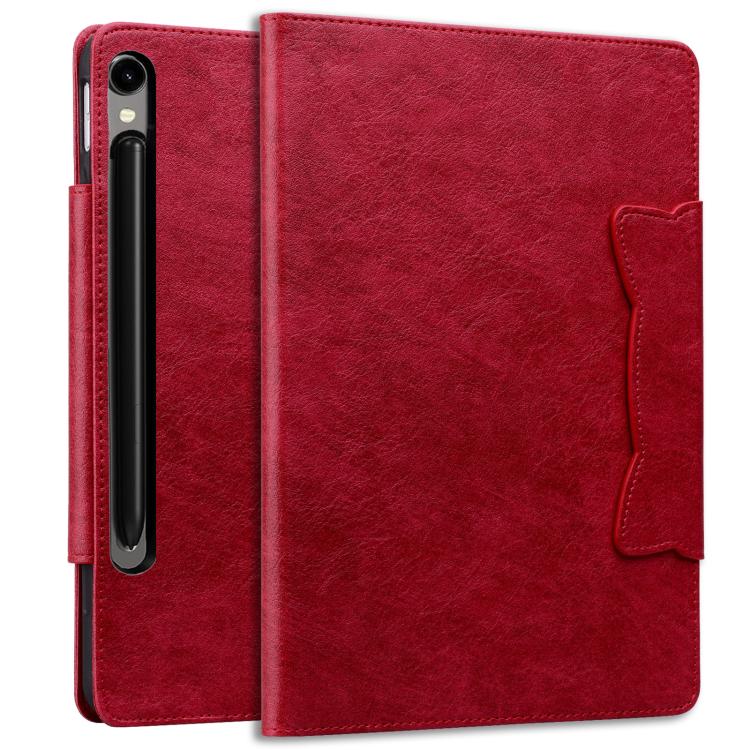 For Samsung Galaxy Tab S10 FE+ Cat Buckle Leather Tablet Case(Red) by bashfashion