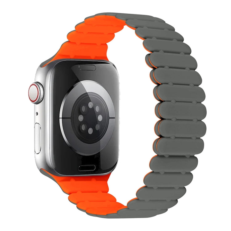 For Apple Watch SE 2023 44mm Bamboo Magnetic Silicone Watch Band(Grey Orange) by bashfashion
