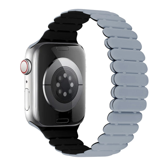For Apple Watch Series 9 41mm Bamboo Magnetic Silicone Watch Band(Grey Black) by bashfashion