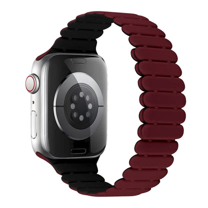 For Apple Watch Series 8 41mm Bamboo Magnetic Silicone Watch Band(Wine Red Black) by bashfashion
