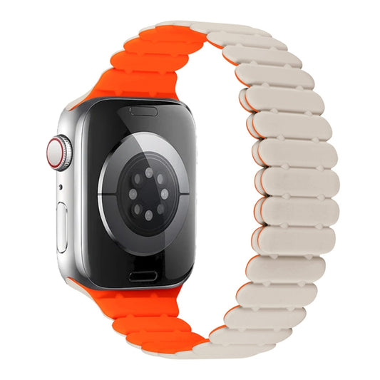 For Apple Watch Series 8 45mm Bamboo Magnetic Silicone Watch Band(Starlight Orange) by bashfashion