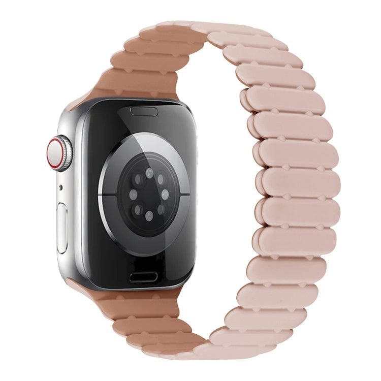 For Apple Watch SE 2022 44mm Bamboo Magnetic Silicone Watch Band(Pink Rose Grey) by bashfashion