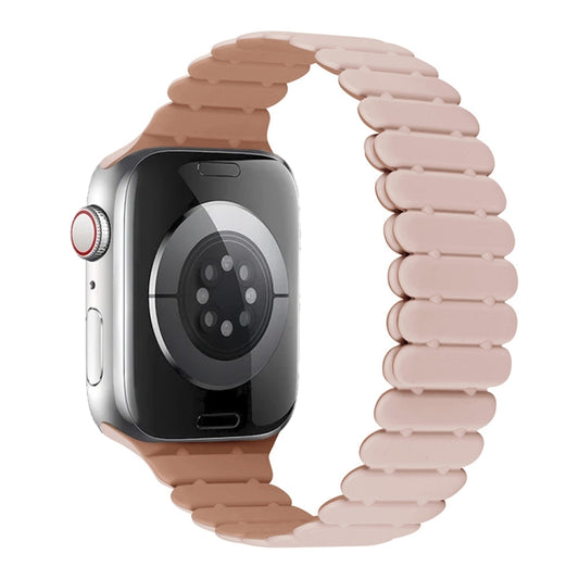 For Apple Watch SE 2022 44mm Bamboo Magnetic Silicone Watch Band(Pink Rose Grey) by bashfashion