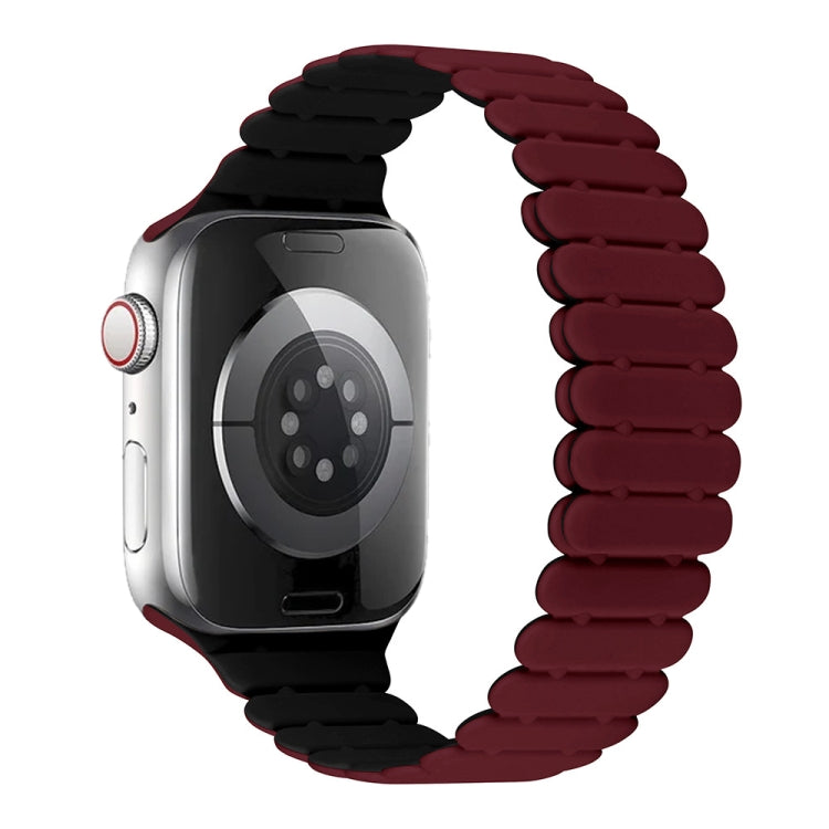 For Apple Watch SE 2022 44mm Bamboo Magnetic Silicone Watch Band(Wine Red Black) by bashfashion
