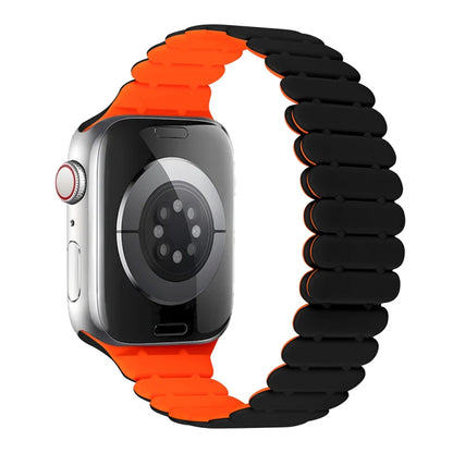For Apple Watch SE 40mm Bamboo Magnetic Silicone Watch Band(Black Orange) by bashfashion