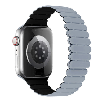 For Apple Watch SE 44mm Bamboo Magnetic Silicone Watch Band(Grey Black) by bashfashion