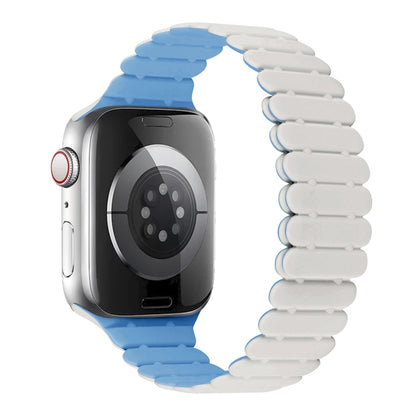 For Apple Watch Series 5 44mm Bamboo Magnetic Silicone Watch Band(White Fog Blue) by bashfashion