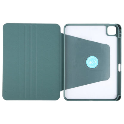 For iPad Pro 11 2022 / 2021 / 2020 GEBEI Acrylic TPU 3-folding Rotating Smart Tablet Leather Case withh Pen Slot(Dark Green) by GEBEI