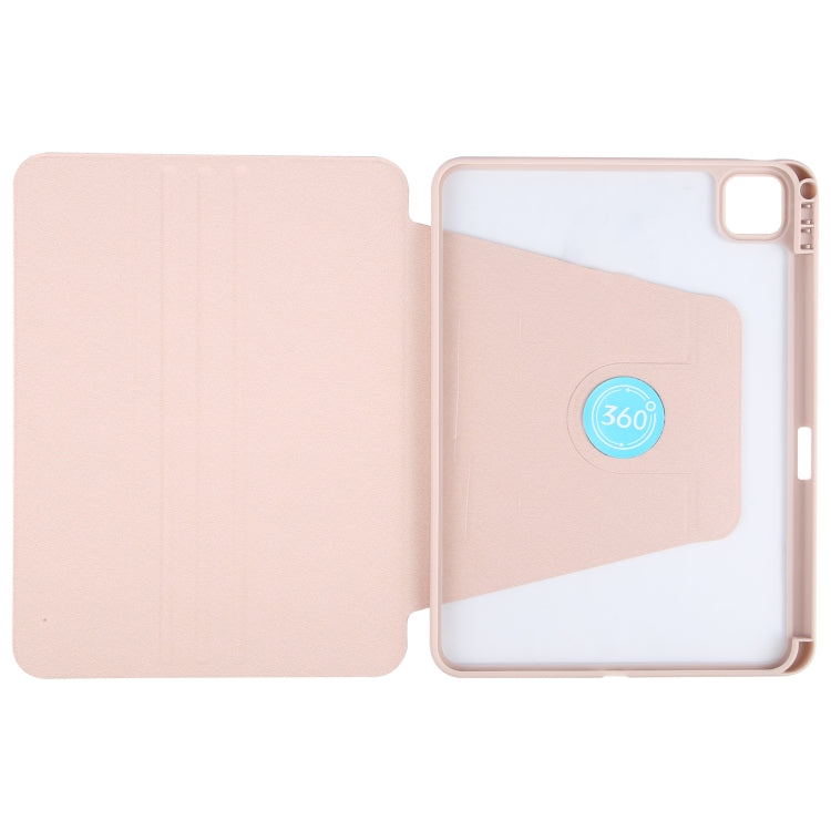 For iPad Pro 11 2022 / 2021 / 2020 GEBEI Acrylic TPU 3-folding Rotating Smart Tablet Leather Case withh Pen Slot(Pink) by GEBEI