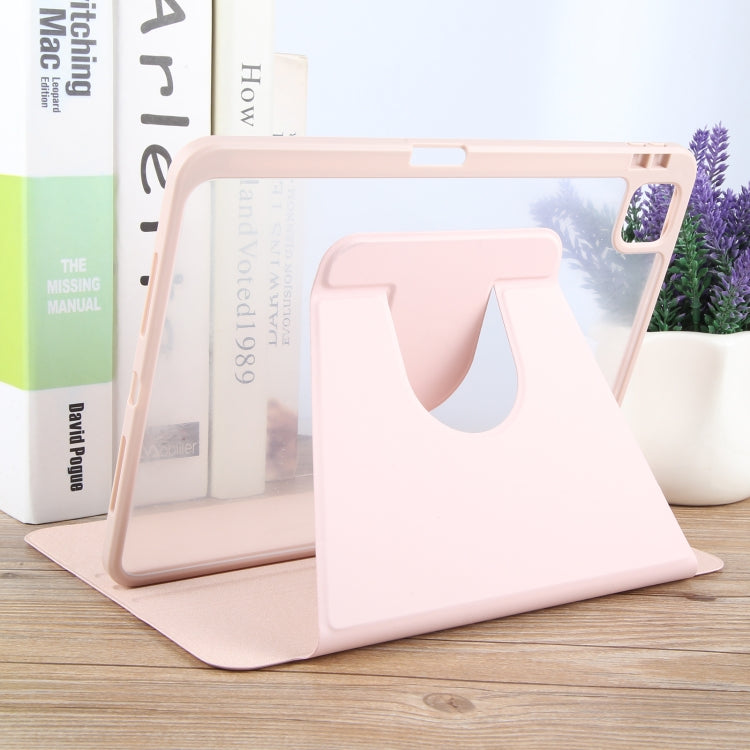 For iPad Pro 11 2022 / 2021 / 2020 GEBEI Acrylic TPU 3-folding Rotating Smart Tablet Leather Case withh Pen Slot(Pink) by GEBEI