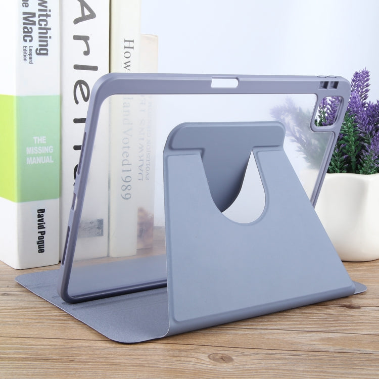 For iPad Pro 12.9 2022 / 2021 / 2020 GEBEI Acrylic TPU 3-folding Rotating Smart Tablet Leather Case withh Pen Slot(Light Purple) by GEBEI