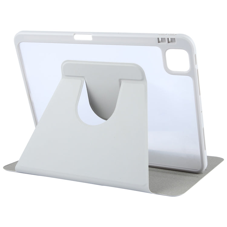 For iPad Pro 12.9 2022 / 2021 / 2020 GEBEI Acrylic TPU 3-folding Rotating Smart Tablet Leather Case withh Pen Slot(Grey) by GEBEI