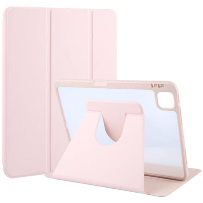 For iPad Pro 12.9 2022 / 2021 / 2020 GEBEI Acrylic TPU 3-folding Rotating Smart Tablet Leather Case withh Pen Slot(Pink) by GEBEI