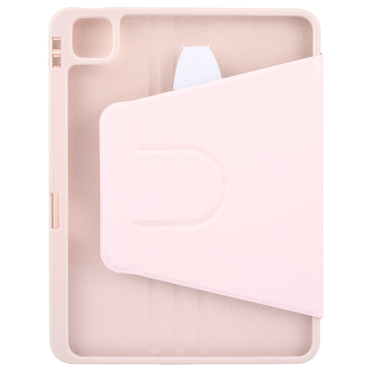 For iPad Pro 12.9 2022 / 2021 / 2020 GEBEI Acrylic TPU 3-folding Rotating Smart Tablet Leather Case withh Pen Slot(Pink) by GEBEI