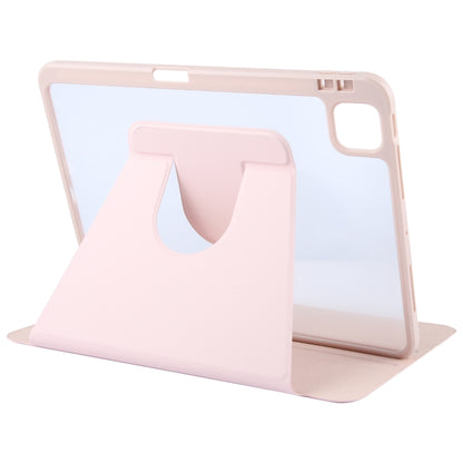 For iPad Pro 11 2025 / 2024 GEBEI Acrylic TPU 3-folding Rotating Smart Tablet Leather Case withh Pen Slot(Pink) by GEBEI