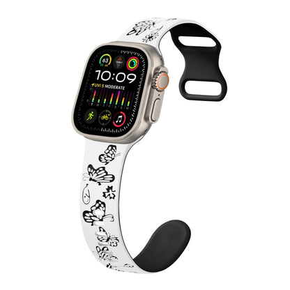 For Apple Watch Ultra 49mm Colorful Butterfly Pattern 8-shaped Buckle Silicone Watch Band(White Black) by bashfashion