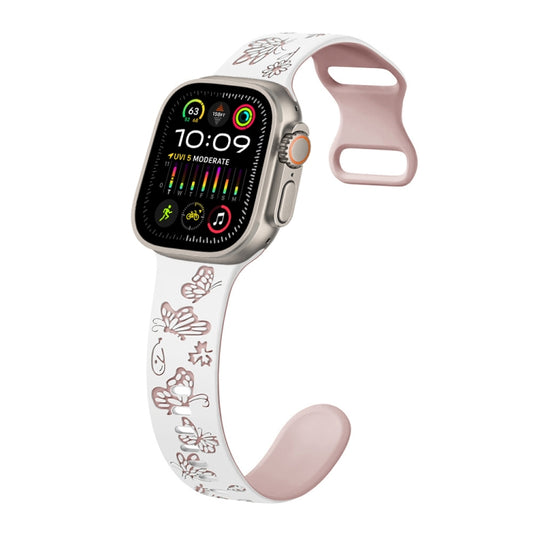 For Apple Watch Ultra 49mm Colorful Butterfly Pattern 8-shaped Buckle Silicone Watch Band(White Pink) by bashfashion