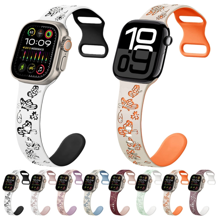 For Apple Watch Ultra 49mm Colorful Butterfly Pattern 8-shaped Buckle Silicone Watch Band(White Pink) by bashfashion