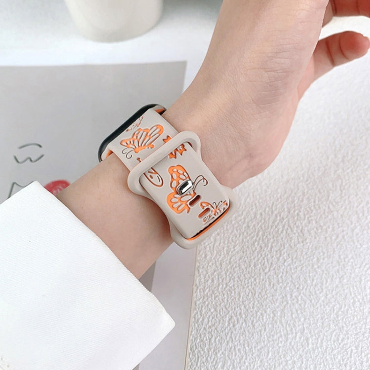 For Apple Watch Ultra 49mm Colorful Butterfly Pattern 8-shaped Buckle Silicone Watch Band(White Black) by bashfashion