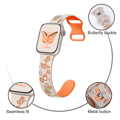 For Apple Watch Ultra 49mm Colorful Butterfly Pattern 8-shaped Buckle Silicone Watch Band(White Black) by bashfashion