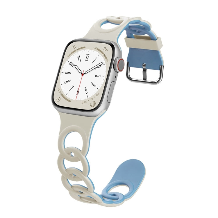For Apple Watch Series 9 41mm Donut Hollow Silicone Watch Band(White Fog Blue) by bashfashion