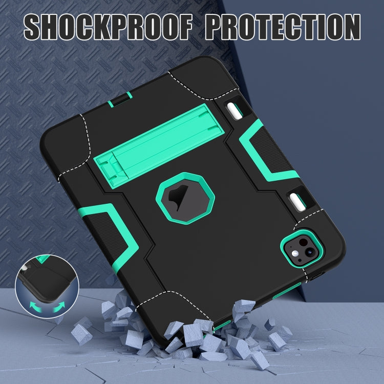 For iPad Pro 13 2025 / 2024 Contrast Color Silicone Acrylic PC Tablet Case with Holder(Black Mint Green) by bashfashion