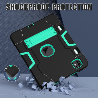 For iPad Pro 13 2025 / 2024 Contrast Color Silicone Acrylic PC Tablet Case with Holder(Black Mint Green) by bashfashion