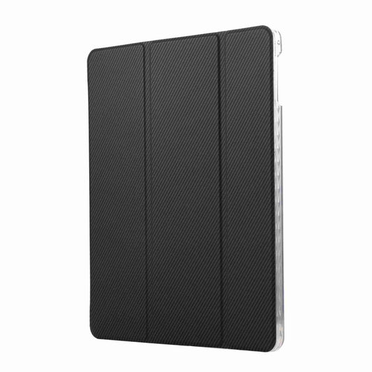 For iPad Air / Air 2 / 9.7 2017 / 2018 Carbon Fiber Clear Acrylic 3-Fold Leather Tablet Case(Black) by bashfashion