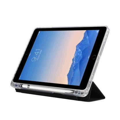 For iPad Air / Air 2 / 9.7 2017 / 2018 Carbon Fiber Clear Acrylic 3-Fold Leather Tablet Case(Black) by bashfashion