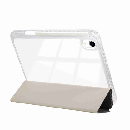 For iPad mini 2024 / mini 6 Carbon Fiber Clear Acrylic 3-Fold Leather Tablet Case(Grey) by bashfashion