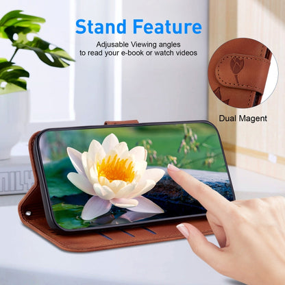 For iPhone 16e Lotus Embossed Leather Phone Case(Brown) by bashfashion