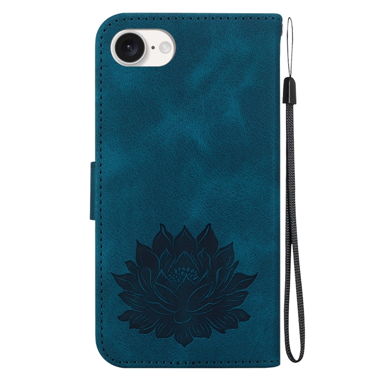 For iPhone 16e Lotus Embossed Leather Phone Case(Dark Blue) by bashfashion