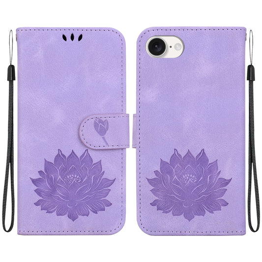 For iPhone 16e Lotus Embossed Leather Phone Case(Purple) by bashfashion