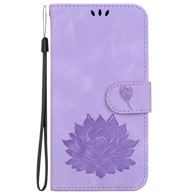 For iPhone 16e Lotus Embossed Leather Phone Case(Purple) by bashfashion