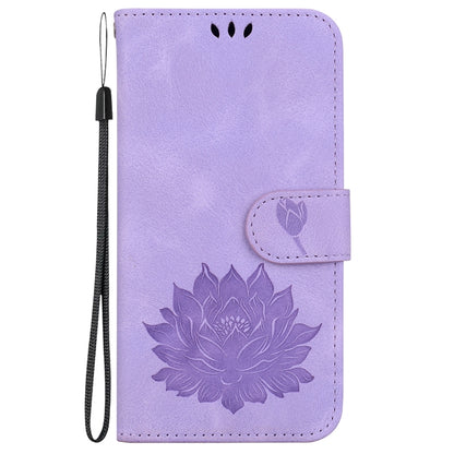 For iPhone 16e Lotus Embossed Leather Phone Case(Purple) by bashfashion