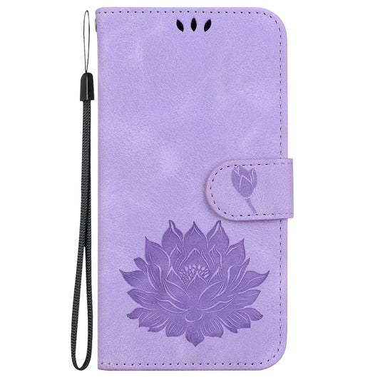 For iPhone 16e Lotus Embossed Leather Phone Case(Purple) by bashfashion