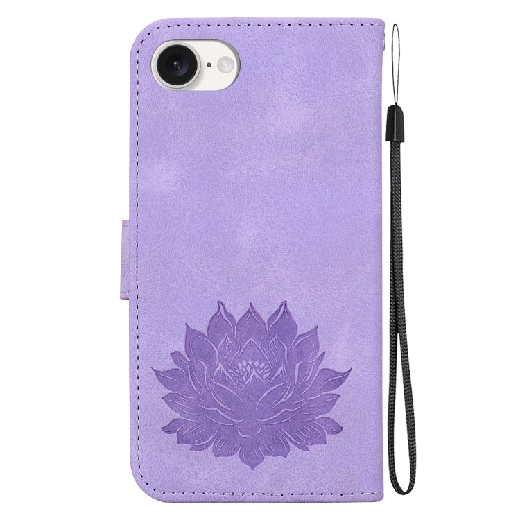 For iPhone 16e Lotus Embossed Leather Phone Case(Purple) by bashfashion