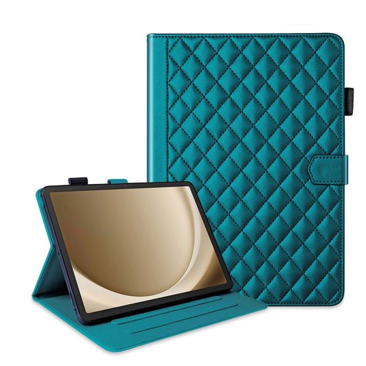 For Samsung Galaxy Tab A11+ / A9+ Rhombus Lattice Leather Tablet Case(Dark Green) by bashfashion