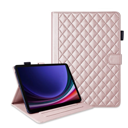 For Samsung Galaxy Tab S9 FE+ / S9+ Rhombus Lattice Leather Tablet Case(Rose Gold) by bashfashion