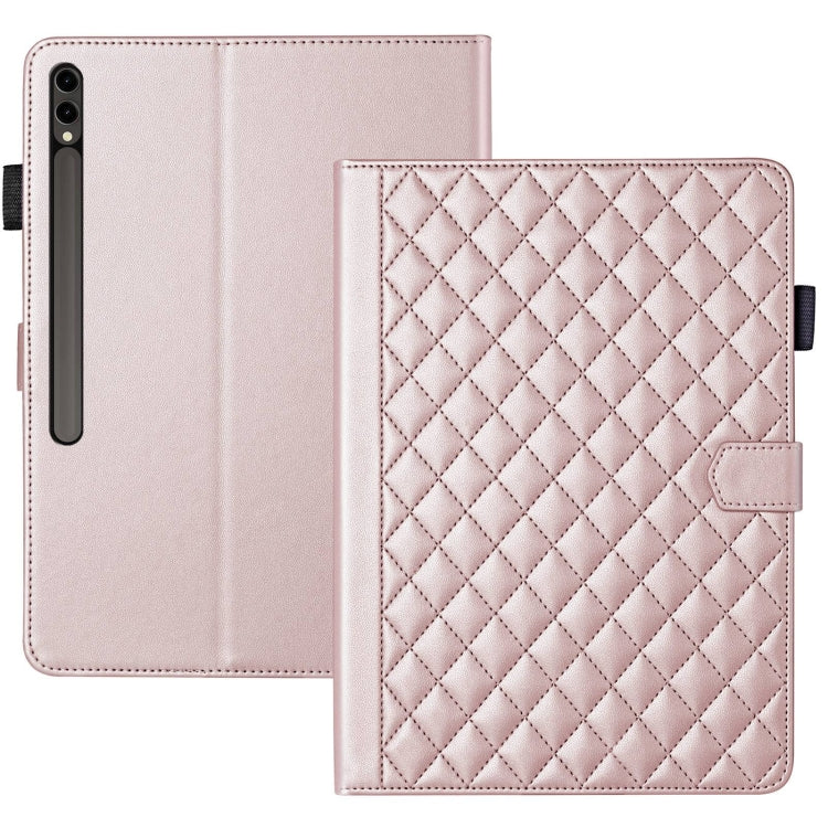 For Samsung Galaxy Tab S9 FE+ / S9+ Rhombus Lattice Leather Tablet Case(Rose Gold) by bashfashion