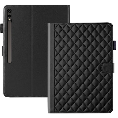 For Samsung Galaxy Tab S9 FE+ / S9+ Rhombus Lattice Leather Tablet Case(Black) by bashfashion
