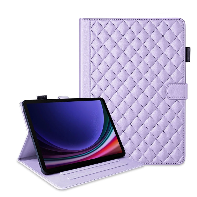 For Samsung Galaxy Tab S9 FE / S9 Rhombus Lattice Leather Tablet Case(Purple) by bashfashion