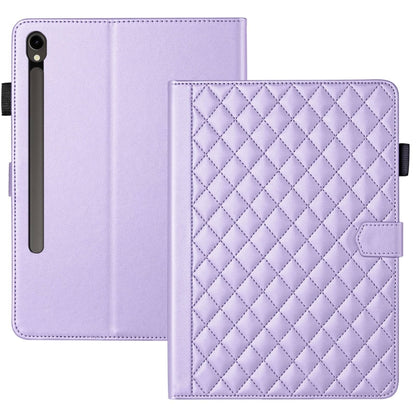 For Samsung Galaxy Tab S9 FE / S9 Rhombus Lattice Leather Tablet Case(Purple) by bashfashion