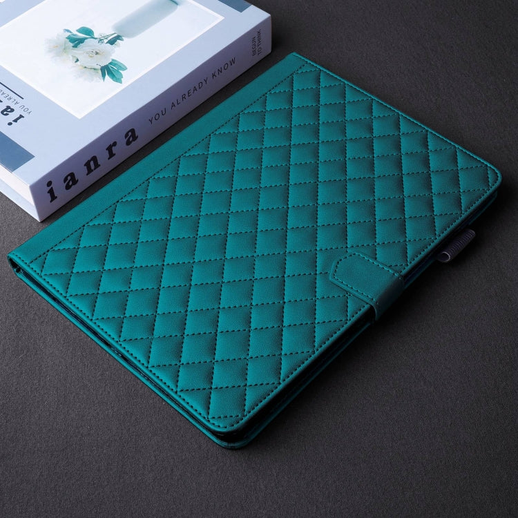 For Samsung Galaxy Tab S9 FE / S9 Rhombus Lattice Leather Tablet Case(Dark Green) by bashfashion